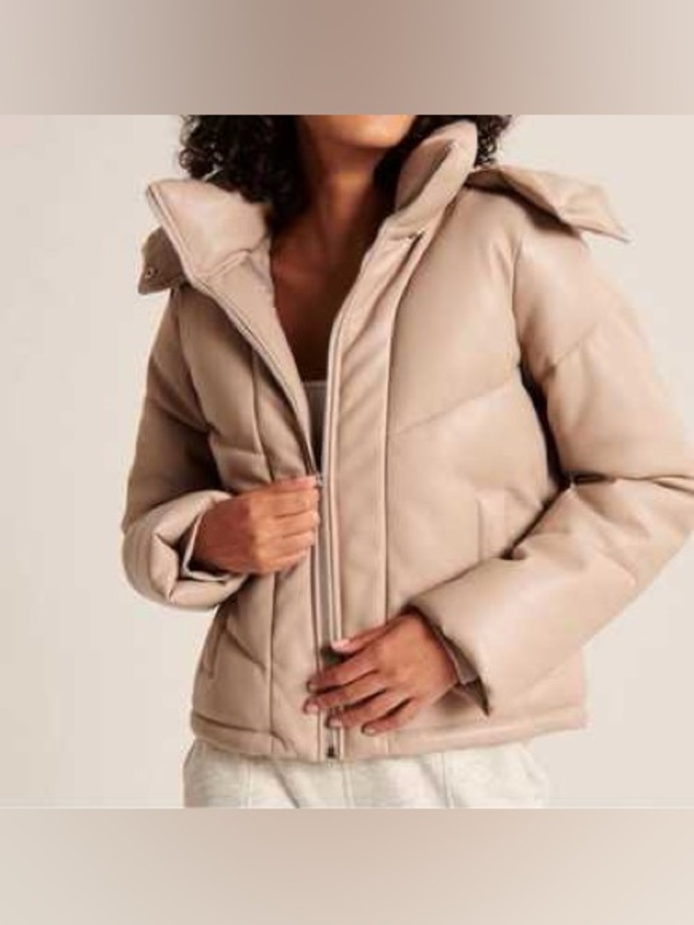 Abercrombie & Fitch Light Beige Puffer Jacket with High Collar